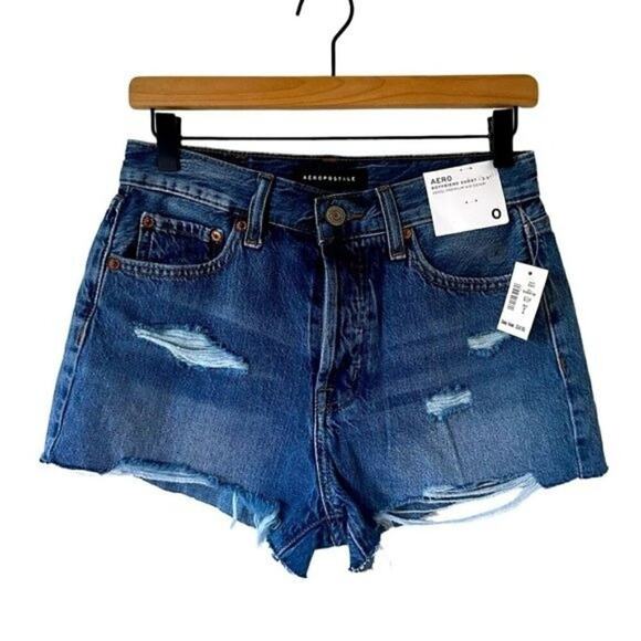 NWT Aeropostale Boyfriend Shorts Size 0 Blue Distressed - Picture 1 of 9